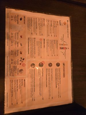 The menu at Lin's Veggie Dumplin' in Vienna