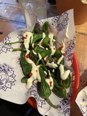 Padron peppers and citrus lime aioli  at La Pantera in Cardiff