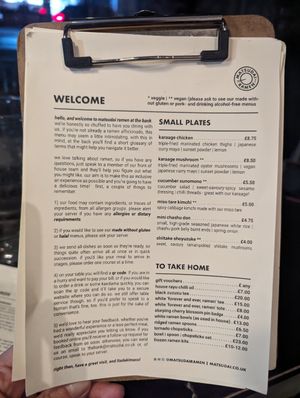 Menu at Matsudai Ramen in Cardiff