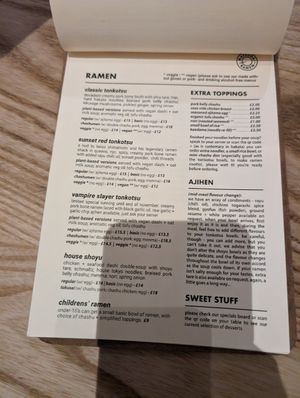 Menu ramen page at Matsudai Ramen in Cardiff