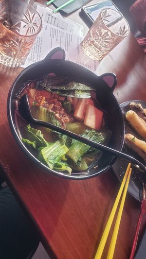 Mushroom broth with salt and pepper tofu at Neon Ramen  in Everton Park
