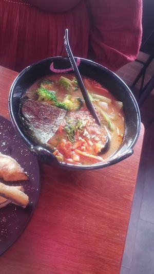 Miso broth with vegan 'pork' at Neon Ramen  in Everton Park
