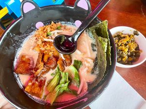 Shiitake Ramen with Smoked Duck Alternative  at Neon Ramen  in Everton Park