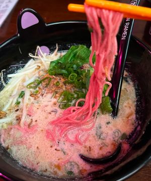 Creamy with pink noodles   at Neon Ramen  in Everton Park