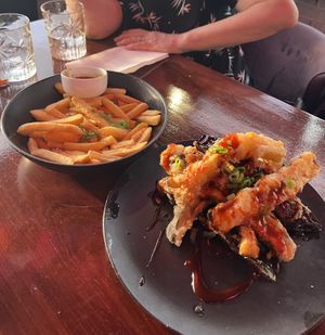Katsu fries and crispy eggplant  at Neon Ramen  in Everton Park