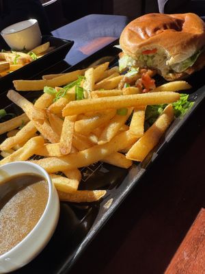Katsu burger and friess  at Neon Ramen  in Everton Park