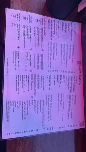 Menu Sep 2025  at Neon Ramen  in Everton Park