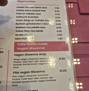 Menu at Yalla Fallafel in Den Bosch