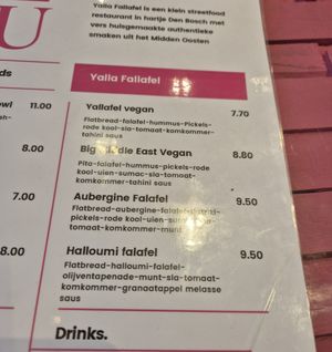 Menu at Yalla Fallafel in Den Bosch