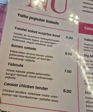 Menu at Yalla Fallafel in Den Bosch