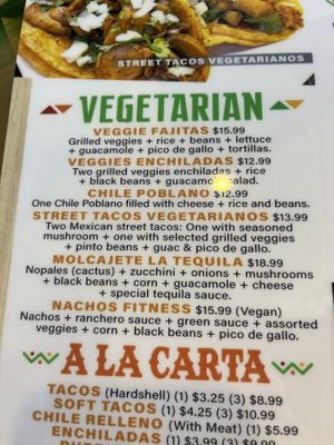 Vegetarian menu  at Las Piramides in Huber Heights
