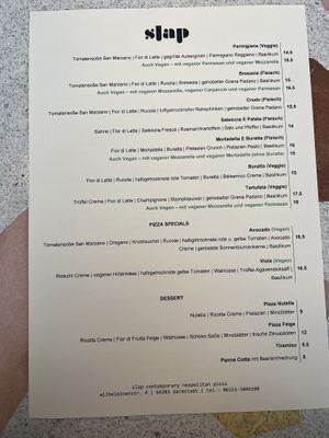 Menü  at Slap Pizza in Darmstadt