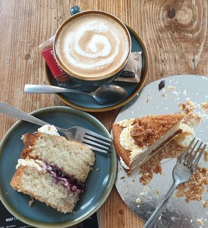 Black currant sponge cake and biscuits cake at Common Meeple Board Game Cafe in Swansea