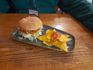 BBQ jackfruit burger at Common Meeple Board Game Cafe in Swansea