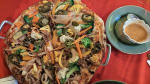 Veggie Pizza without cheese at Higos y Olivos  in Cabo San Lucas