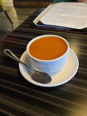 Vegan soup—coconut and tomato base  at Nazara Indian Bistro in Cary