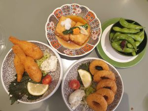 Agadashi tofu, Edamame, Calamari, Sugarcane Prawns at Midori By Tao's   in Balwyn North