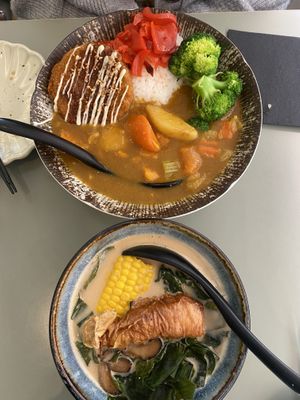 Katsu curry and oat milk ramen  at Midori By Tao's   in Balwyn North
