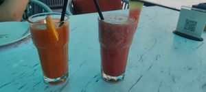 Fresh juices: orange/carrot and watermelon at Habib Beirut in Amman