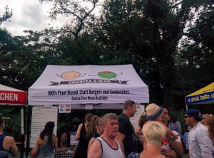 Good crowd at Smorgasburg  at Chickpea & Olive in Brooklyn