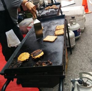 Prep area at Smorgasburg  at Chickpea & Olive in Brooklyn