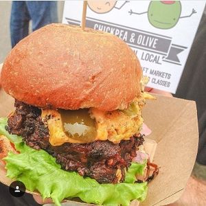 Veggie burgers are life. at Chickpea & Olive in Brooklyn