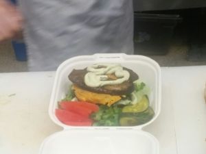 beet Burger salad at Chickpea & Olive in Brooklyn