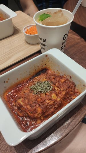 Vegan lasagna menu + lemonade at HealthyTOKYO CBD Shop & Cafe - Shinjuku in Tokyo