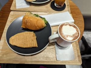 Half panini & sandwich and hot cocoa at HealthyTOKYO CBD Shop & Cafe - Shinjuku in Tokyo