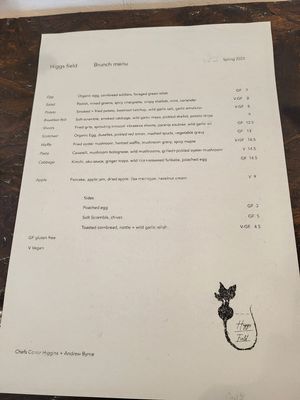 menu at Higgs Field Restaurant in Kilkenny