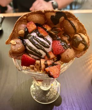 Taro ice cream & bubble waffle  at PLANTA Queen in Washington