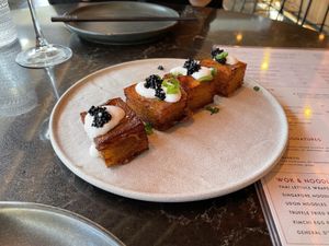 1000 layer potatoes with coconut based sour cream and kelp based caviar   at PLANTA Queen in Washington