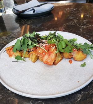 Tara root and kimchi appetizer at PLANTA Queen in Washington