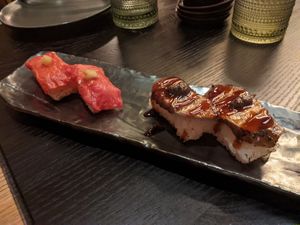 Ahí Watermelon and Unagi Eggplant. Insanely delicious! at PLANTA Queen in Washington