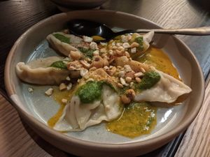 Corn Dumplings.  Although not our favorite (not quite what were expecting) these were also really good! at PLANTA Queen in Washington