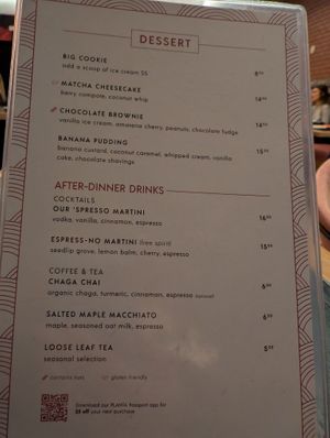 Dessert Menu at PLANTA Queen in Washington