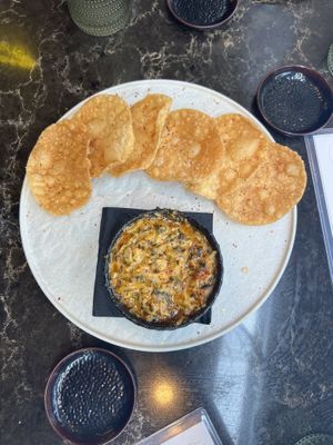 Vegan Crab Rangoon Dip and Wonton Chips  at PLANTA Queen in Washington