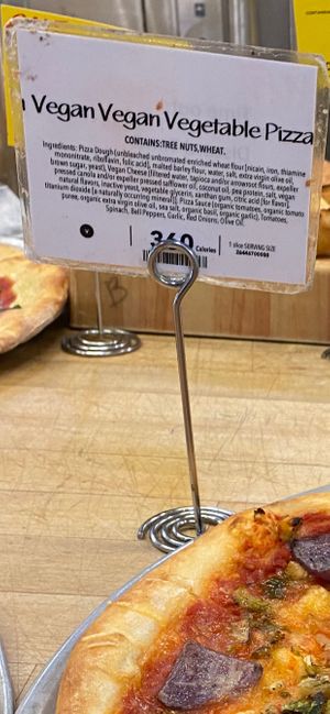Vegan pizza label with ingredients  at Whole Foods Market in Sacramento