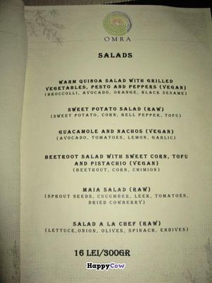 Omra Elias salad menu - Bucharest, Romania at Omra Elias in Bucharest