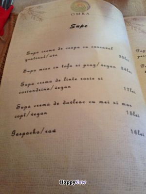 Omra Elias soup menu at Omra Elias in Bucharest