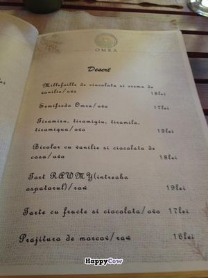 Omra Elias dessert menu at Omra Elias in Bucharest