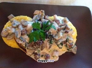 Omra Elias porcini mushrooms with tofu and polenta at Omra Elias in Bucharest