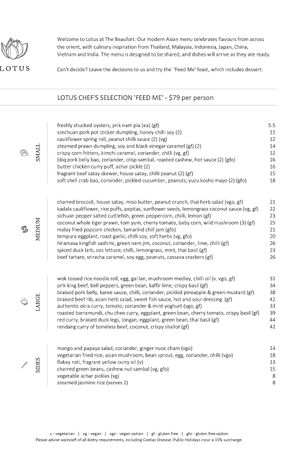 Menu  at Lotus in Highgate