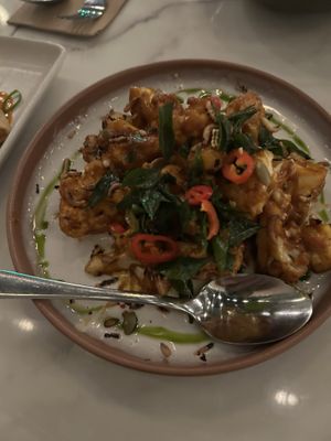 Roasted cauliflower in chili miso  at Lotus in Highgate