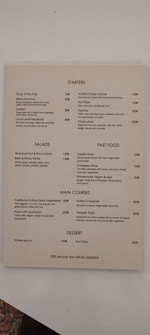 Menu at Kaira in Goreme