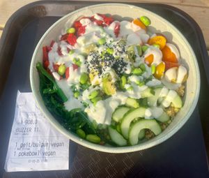 Vegan pokebowl €15 (2025) at Van Houten Strandbar in Breskens
