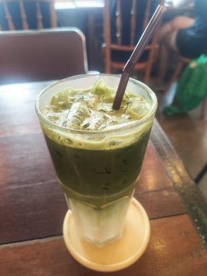 Iced matcha latte at Lemon Thyme Cafe in Pai