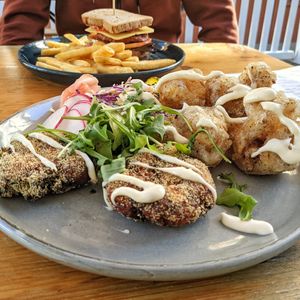 Cauliflower Karaage & Byron Bay Burger (GF option) at The Bank Cafe in Lismore