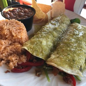 Veggie Enchiladas with Soyrizo.  at Tacos Cancun in Costa Mesa