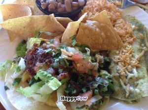 Potato tacos with rice and beans (vegan) at Tacos Cancun in Costa Mesa
